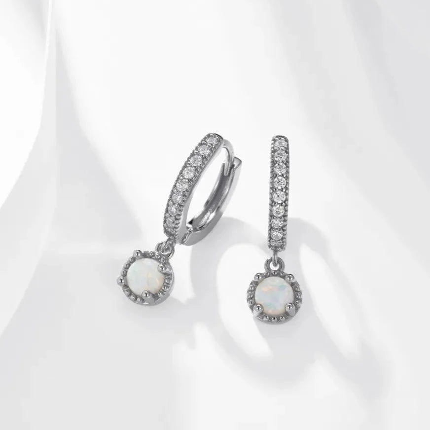 Athena Sparkling White Opal Hoop Earrings