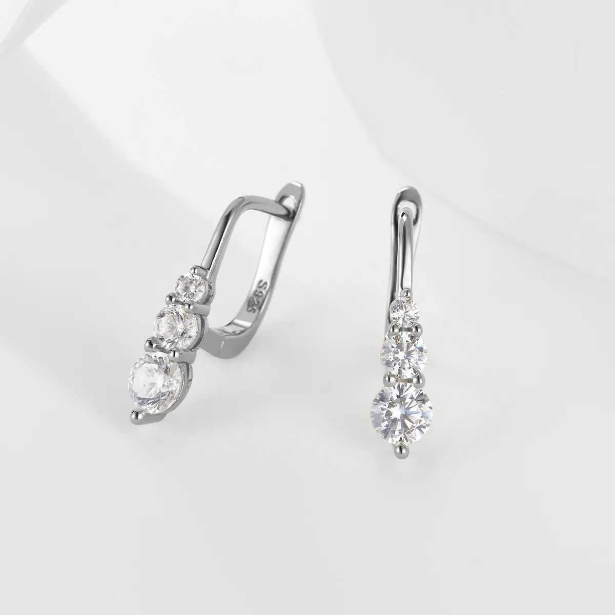 Graduated White Crystal Hoop Earrings