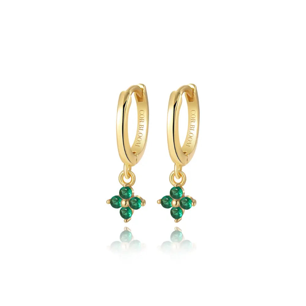Alaiya Green Emerald Four-Leaf Clover Hoop Earrings