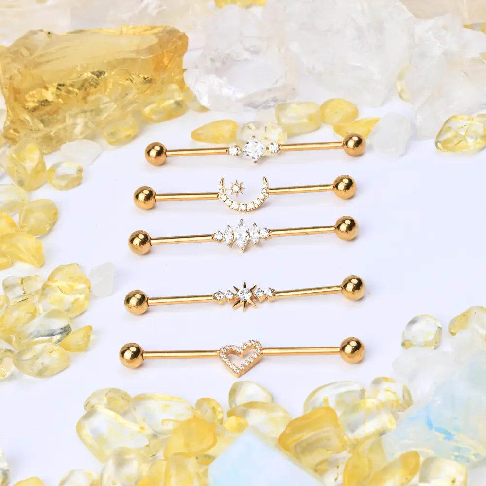 Titanium Sparkling Heart Industrial Barbell (14G | 38mm)