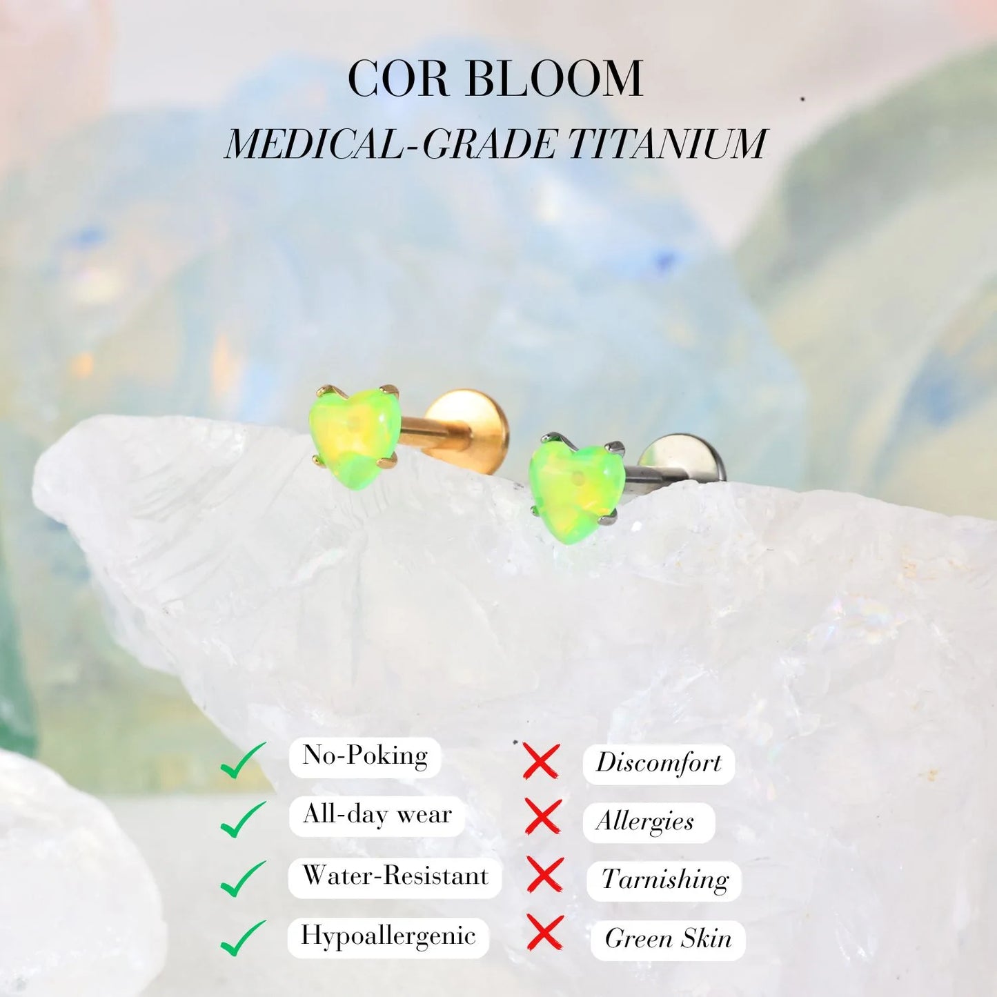 Titanium Forest Green Aurora Opal Heart Piercing Stud