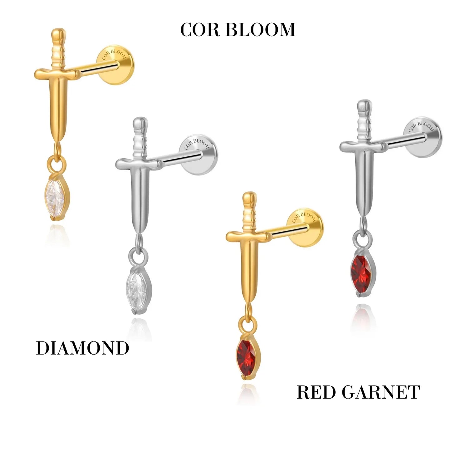 Titanium Diamond Sword Flat Back Stud