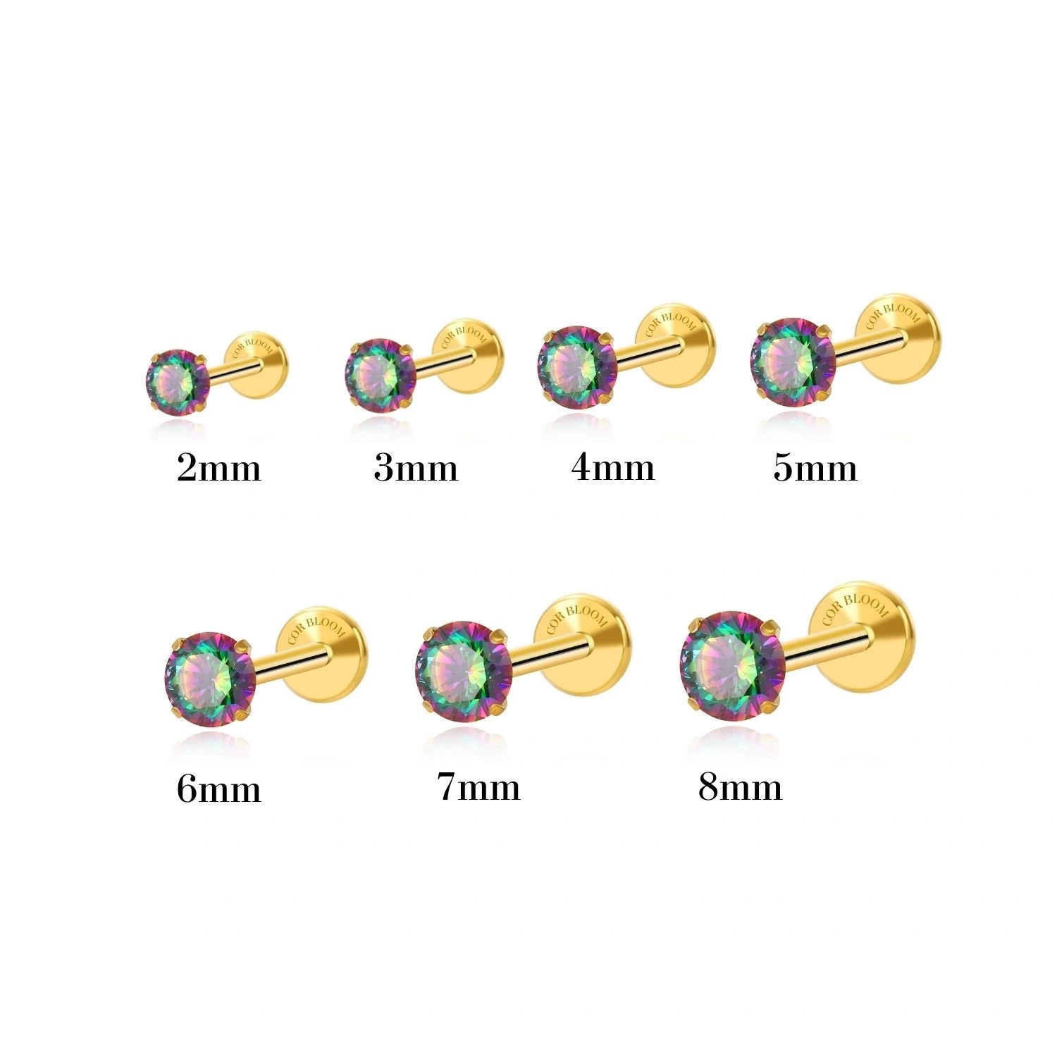 Titanium Multisize Dark Iridescent Gemstone Piercing Stud