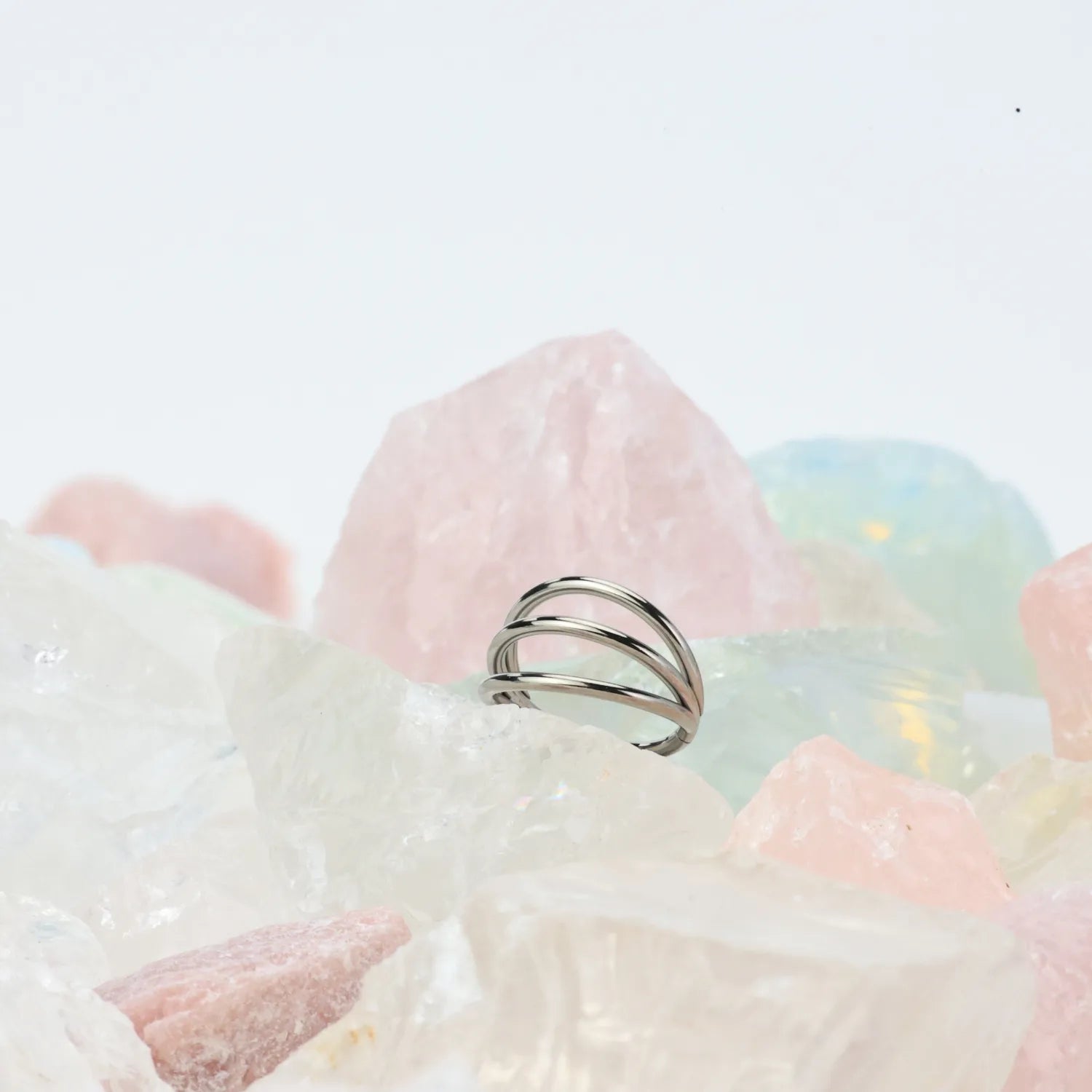 Solid Titanium Trio-Band Septum Clicker · Helix Hoop · Conch Ring