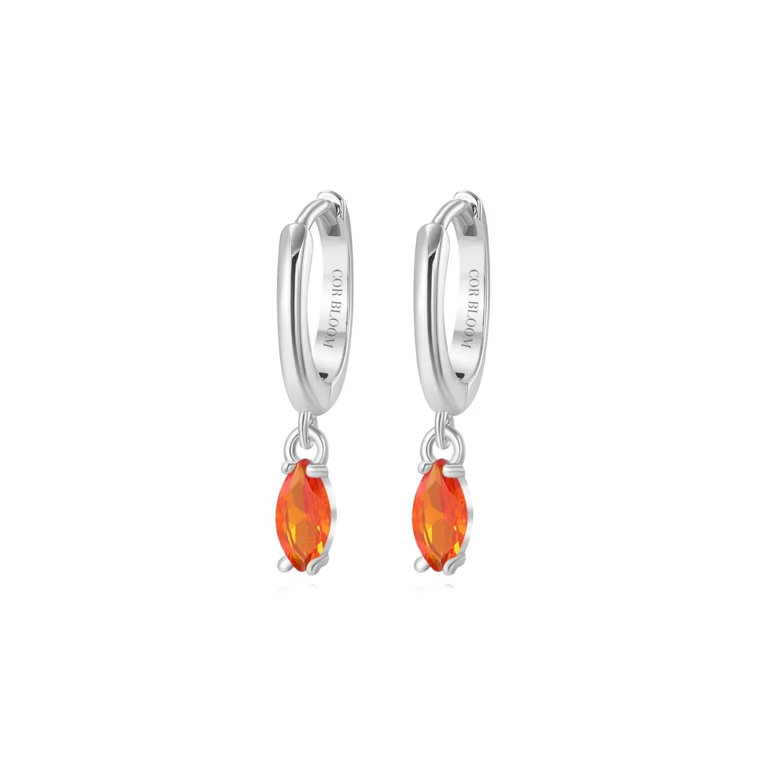 Doris Orange Red Marquise Charm Hoop Earrings