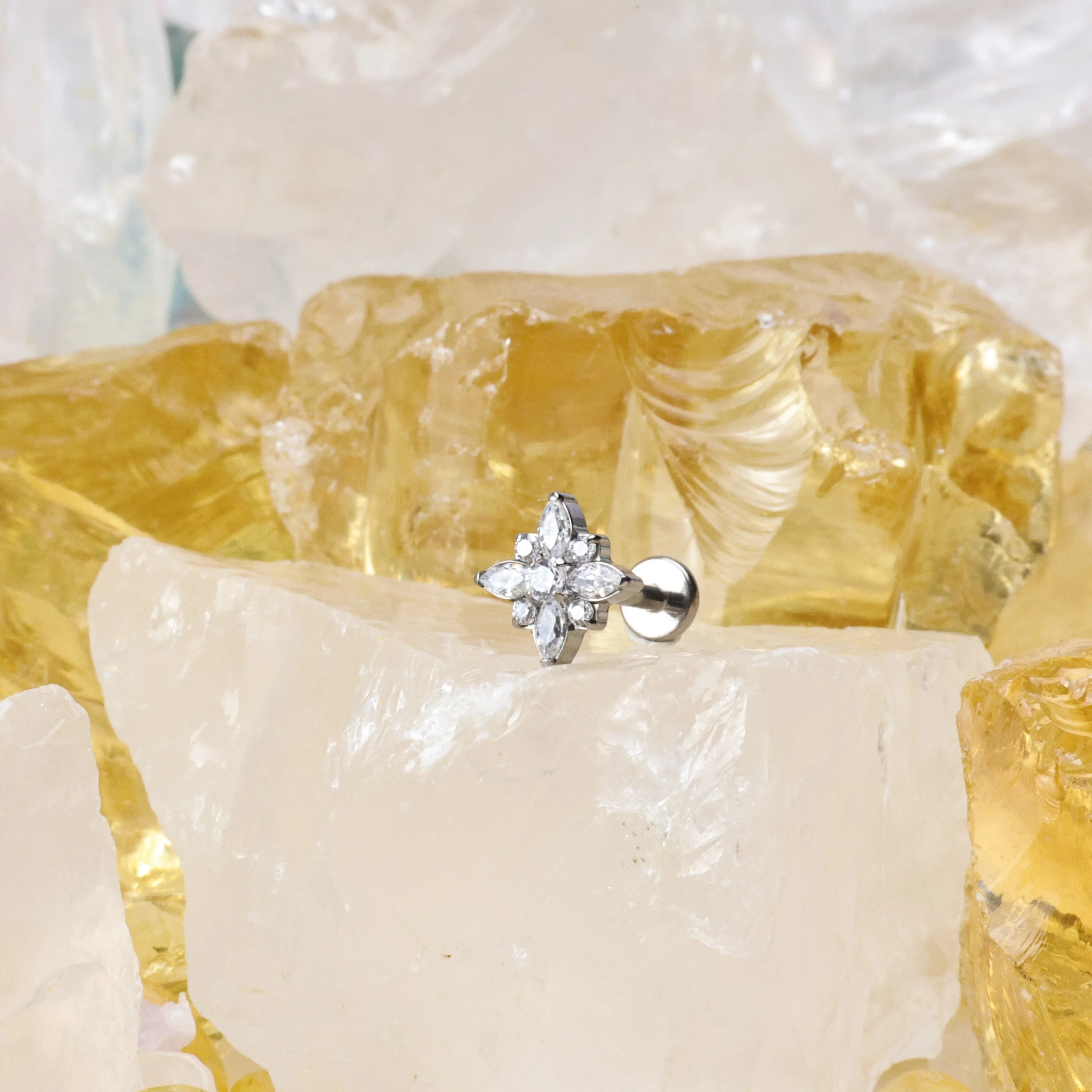 Titanium Theodora Diamond Spring Flower Flat Back Stud