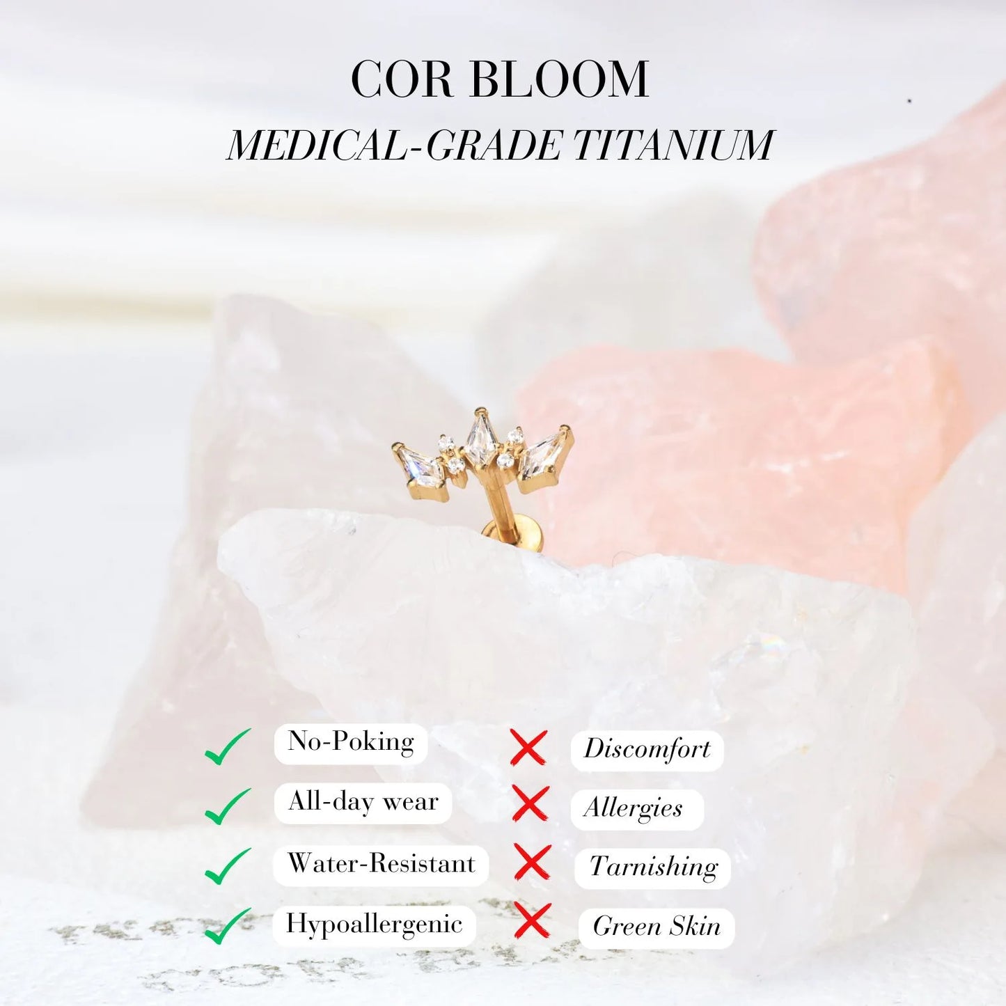 Titanium Sage White Diamond Crown Flat Back Stud