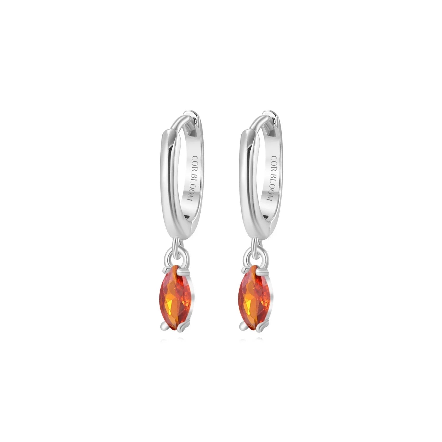 Doris Red Garnet Marquise Charm Hoop Earrings