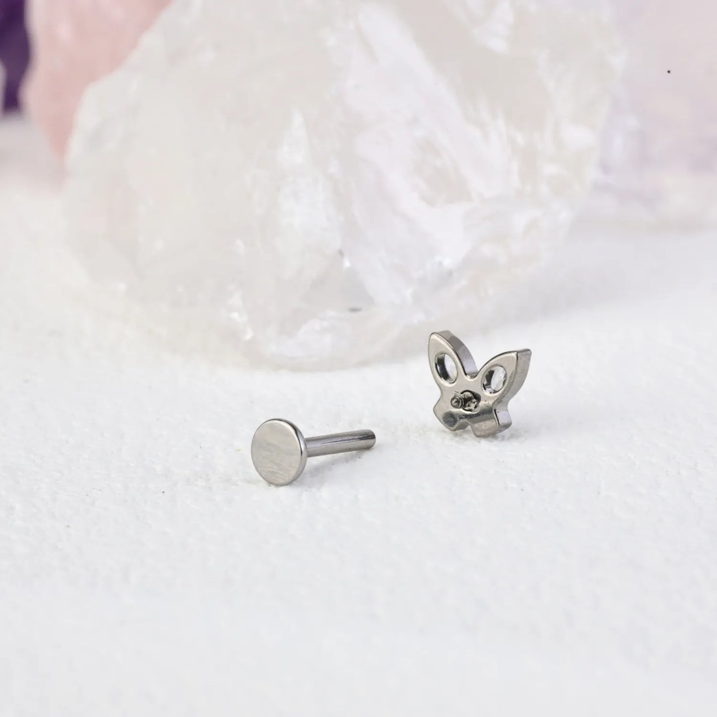 Titanium Diamond Butterfly Flat Back Piercing Stud