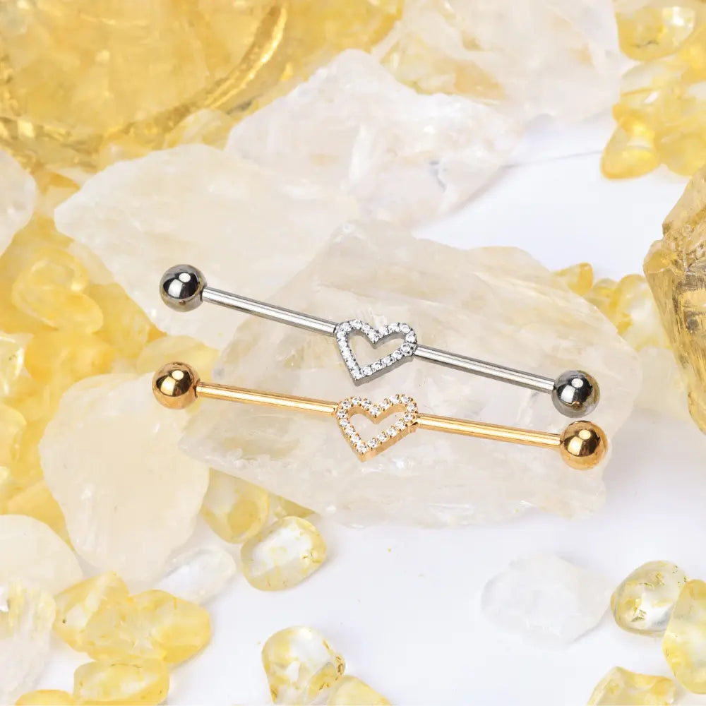 Titanium Sparkling Heart Industrial Barbell (14G | 38mm)