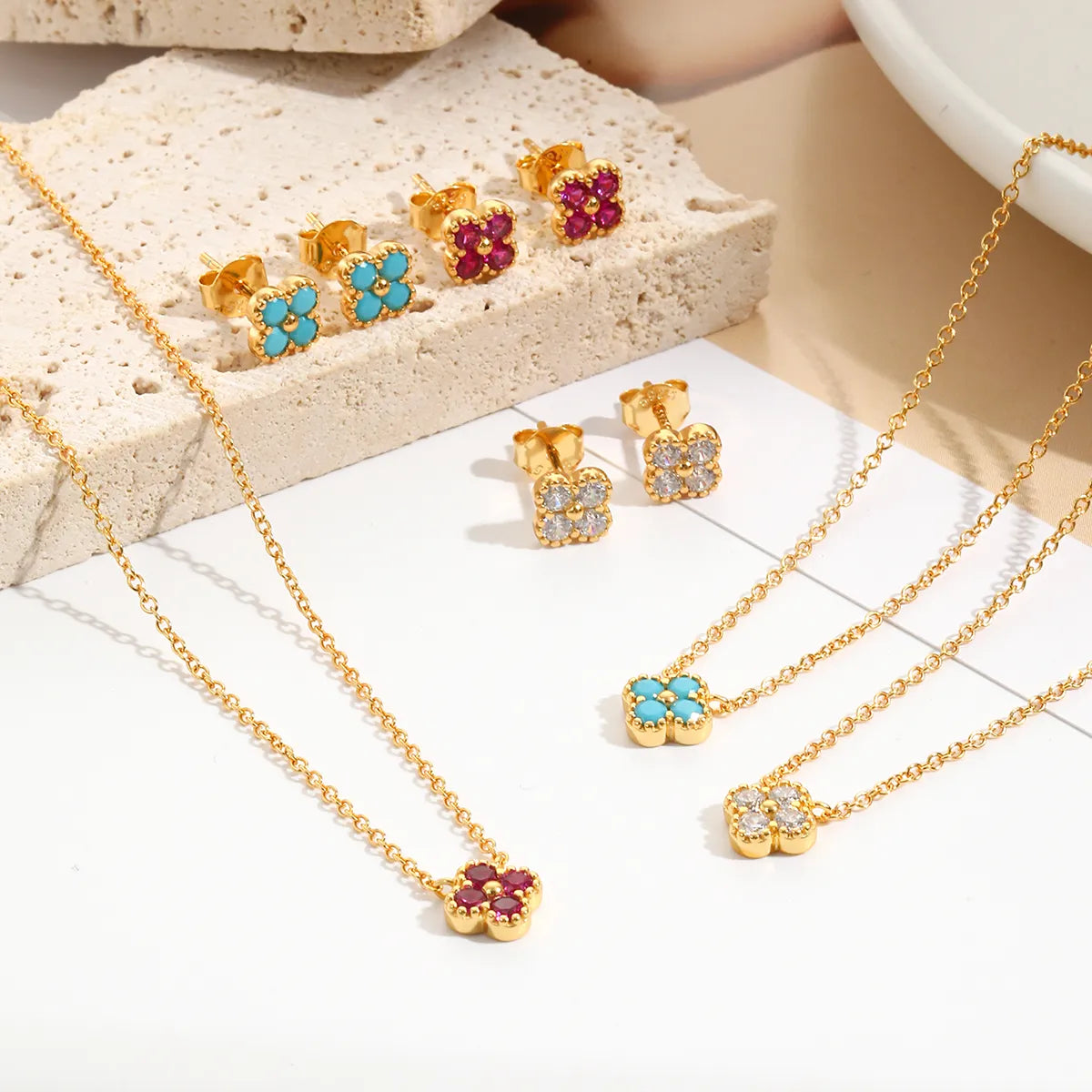 Four-Leaf Ruby Gemstone Necklace