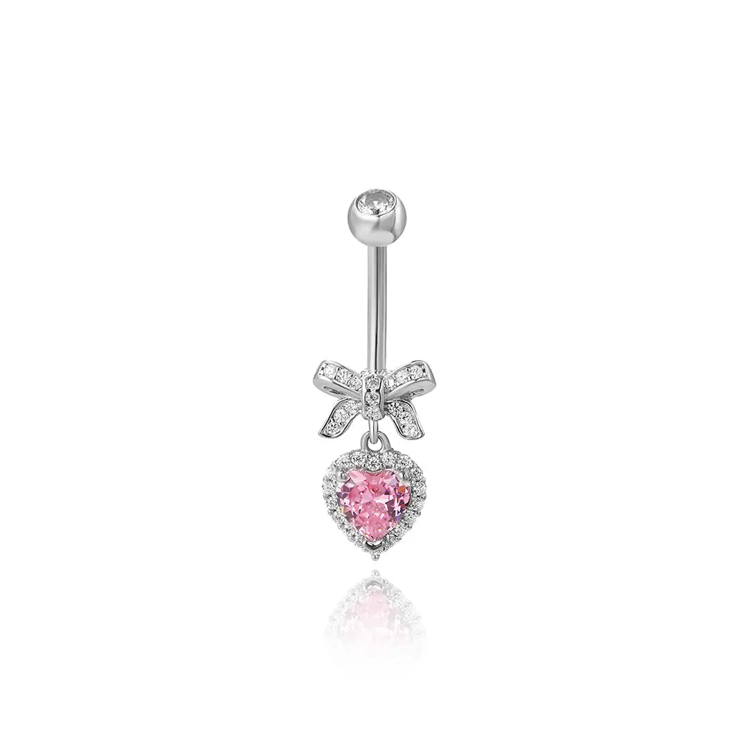 Belly Button Ring Dangle Gemtastic Cute Pink Heart Surgical Steel