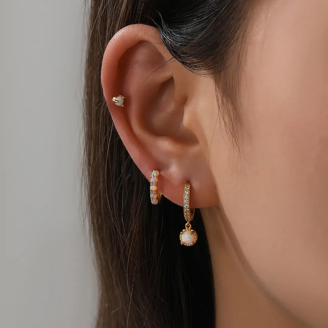 White Opal Stone Huggie Earring