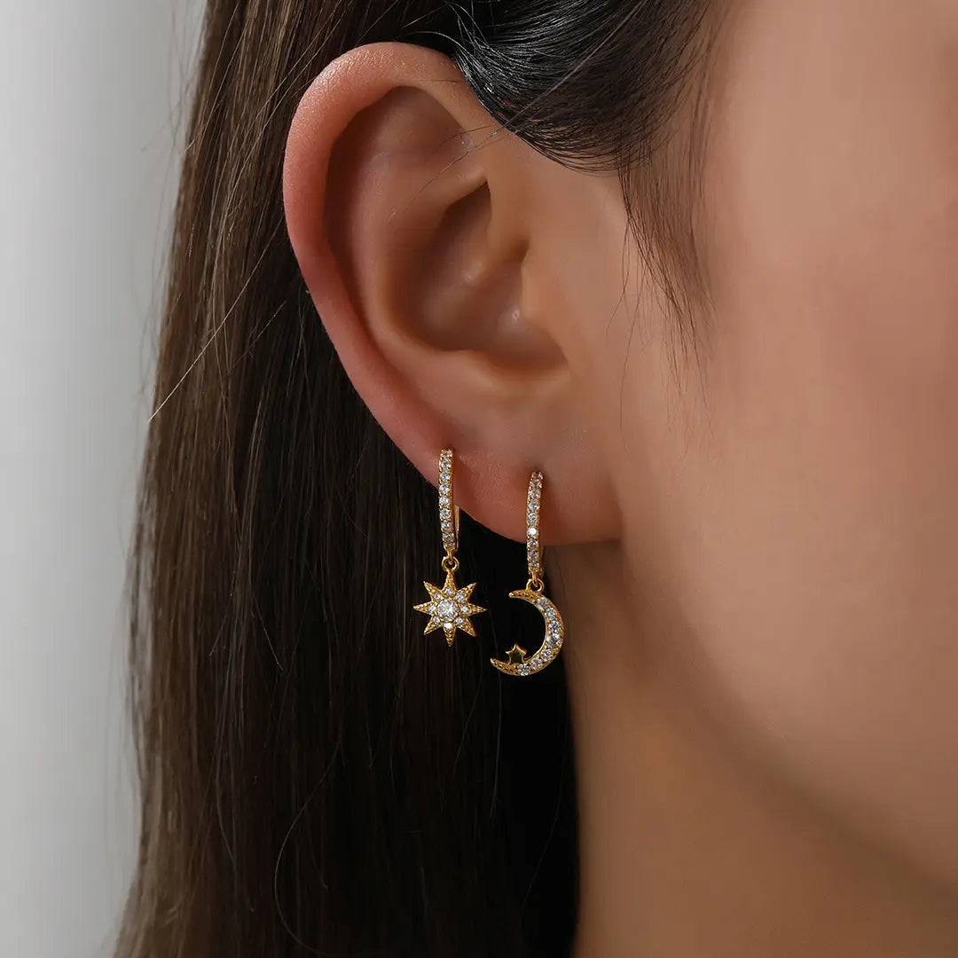 Moon & Star Hoop Earrings