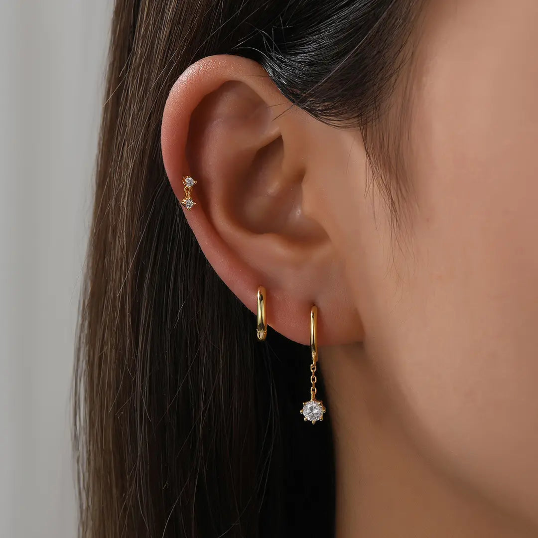 Dangling Chain CZ Hoop Earrings