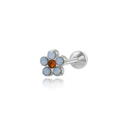 Light Blue Moonstone Flower Screw Back Earring