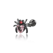 Pink Heart Black Spider Screw Back Earring