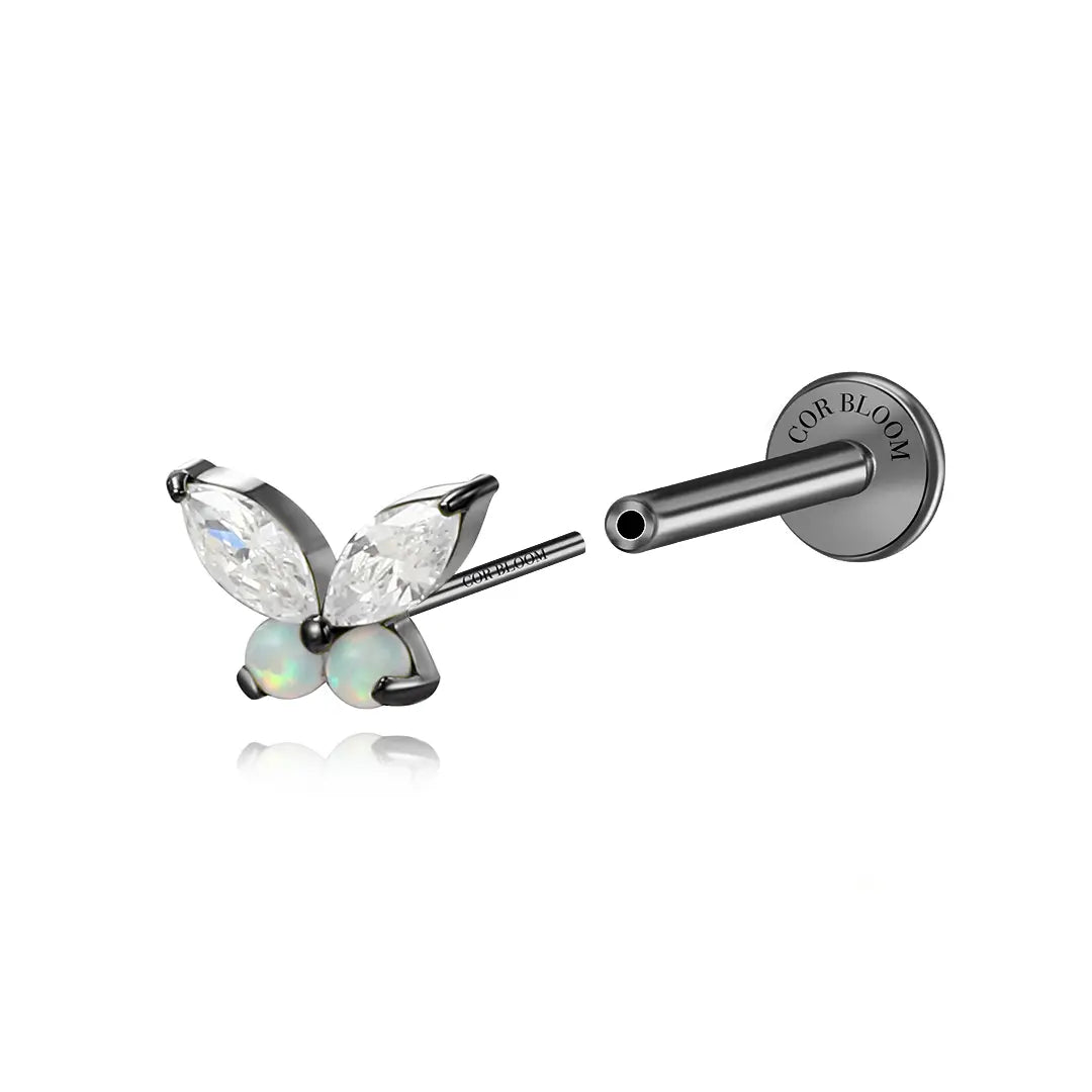Titanium Dainty White Opal Butterfly Flat Back Stud