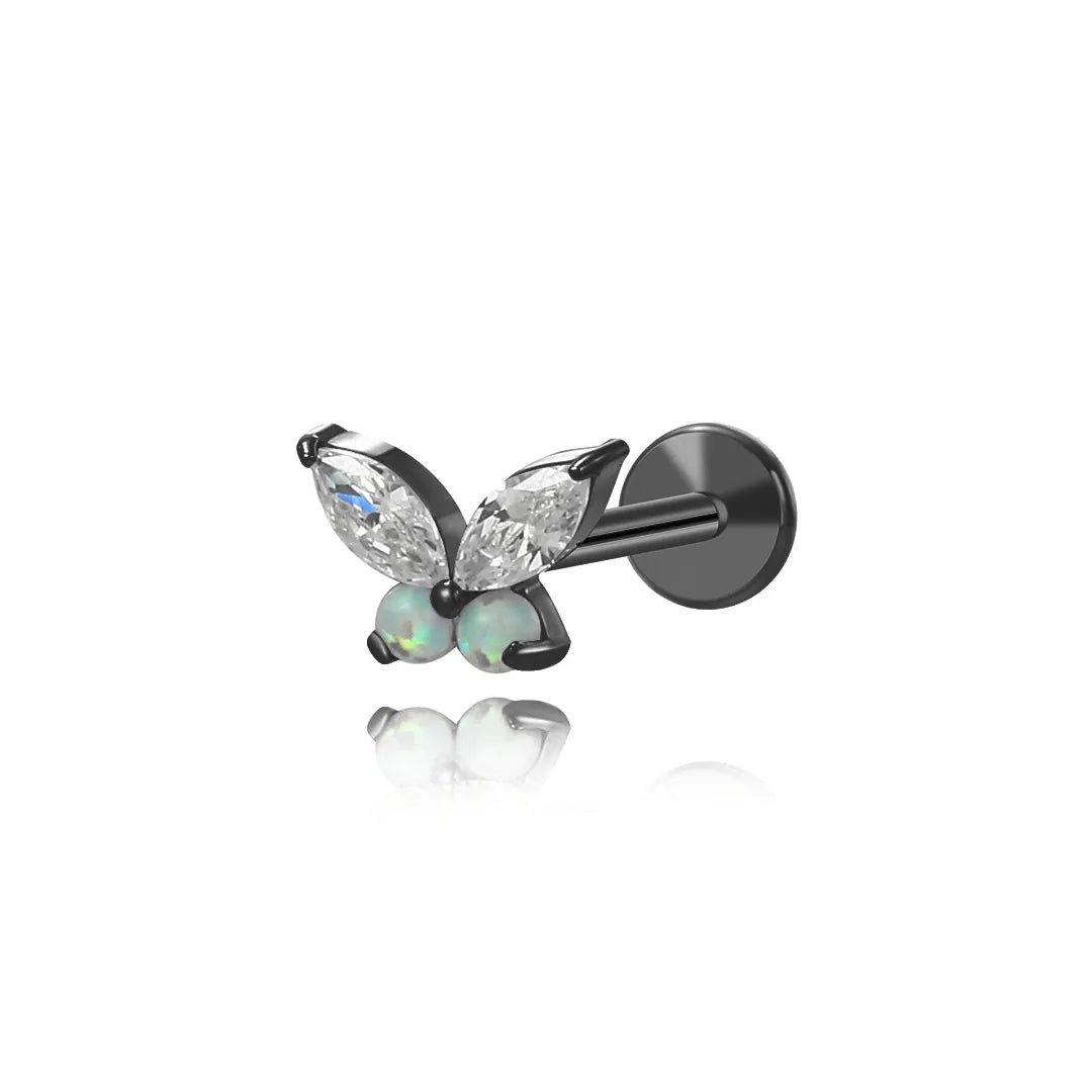 Titanium Dainty White Opal Butterfly Flat Back Stud