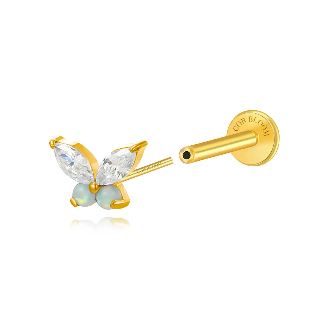 Titanium Dainty White Opal Butterfly Flat Back Stud