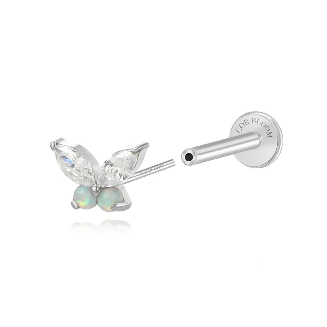 Titanium Dainty White Opal Butterfly Flat Back Stud
