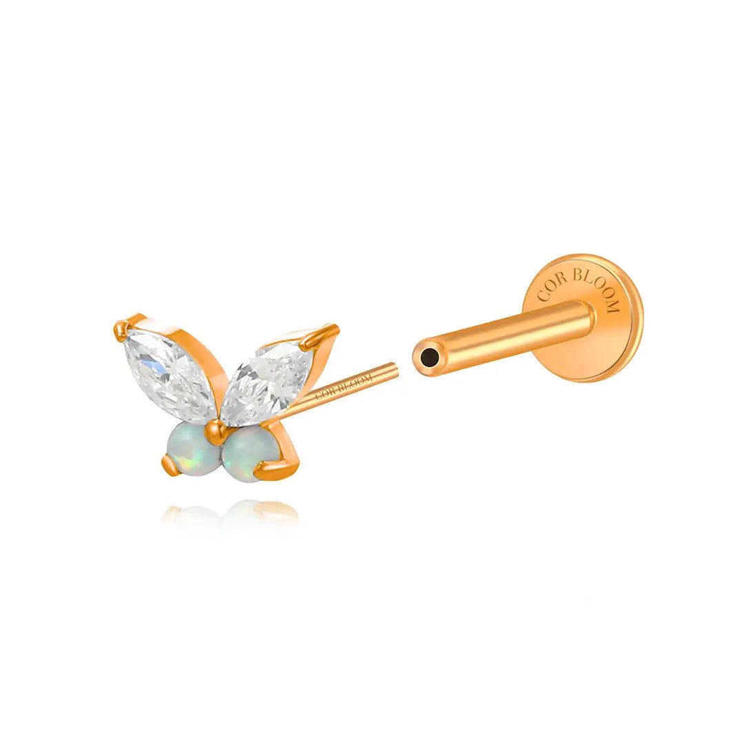 Titanium Dainty White Opal Butterfly Flat Back Stud