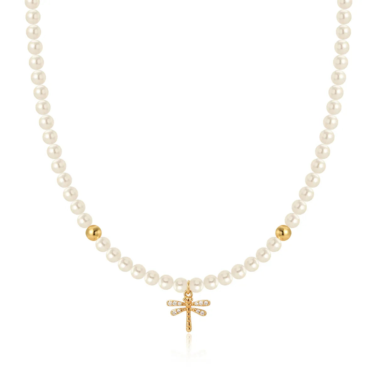 Pave Dragonfly Pearl Necklace