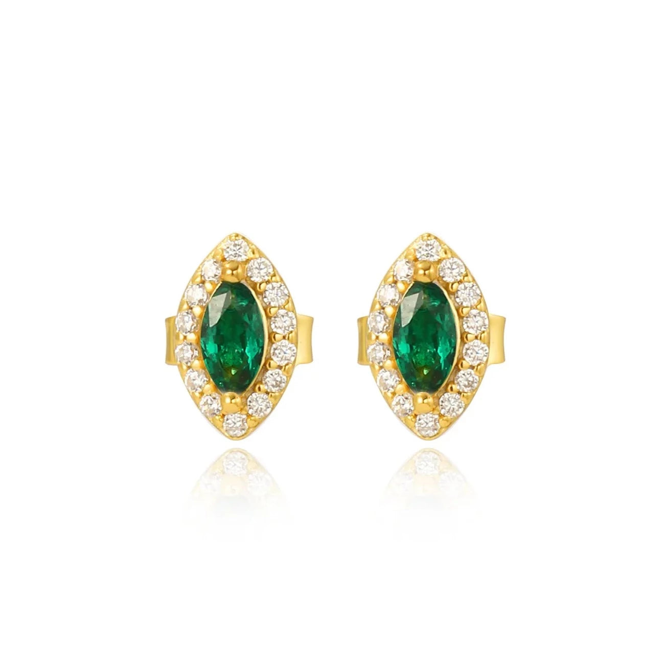 Luxe Oval Emerald Gemstone Stud Earrings