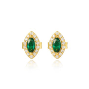 Luxe Oval Emerald Gemstone Stud Earrings