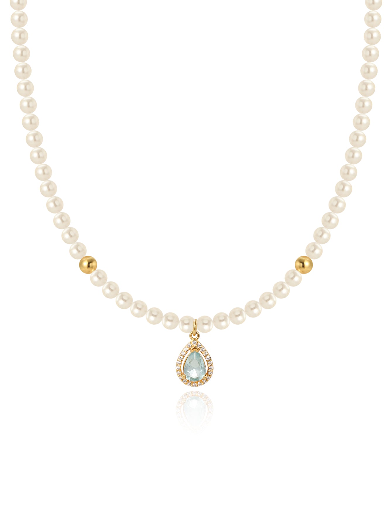 Aquamarine Light Blue Gemstone Pearl Necklace