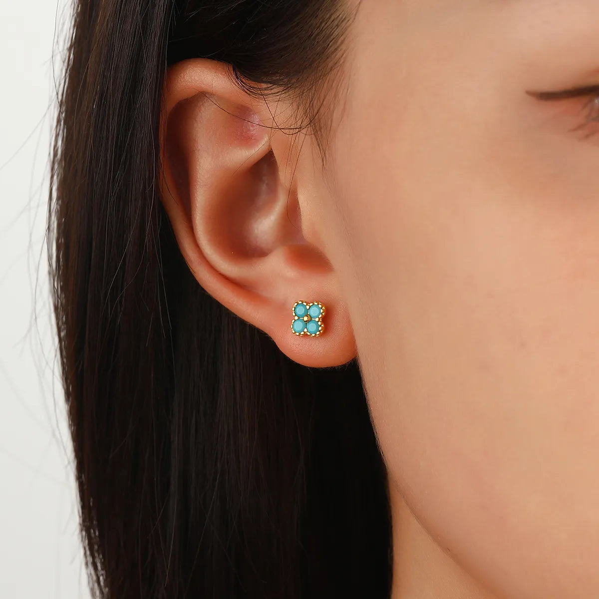 Four-Leaf Turquoise Stud Earrings