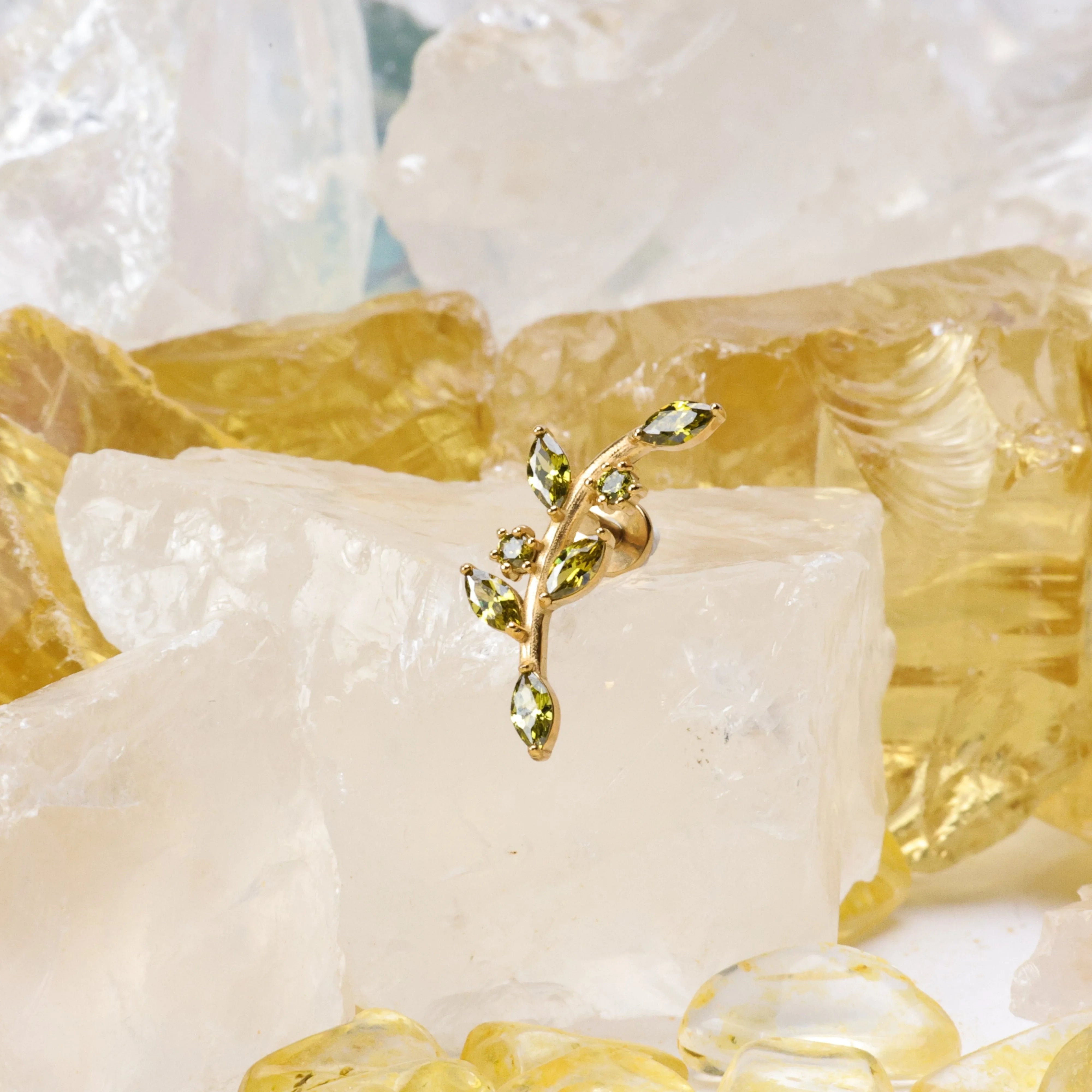 Dainty Peridot Leaf Climbing Piercing Stud