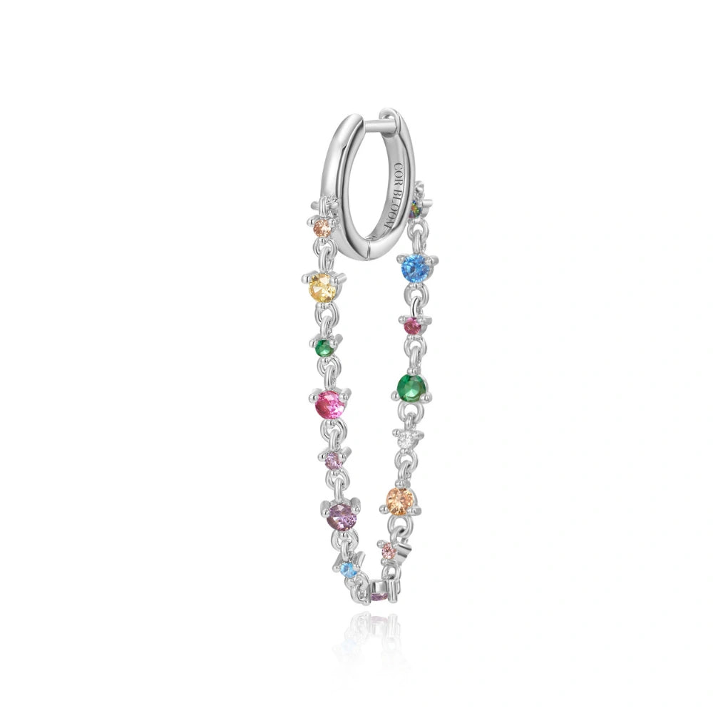 Livia Rainbow Gemstones Dangling Chain Hoop Earring