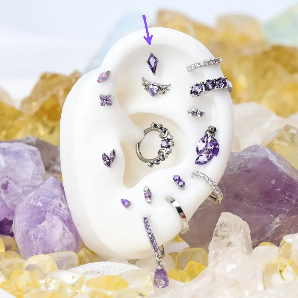 Titanium Minnie Kite-Cut Stone Flat Back Stud - Amethyst