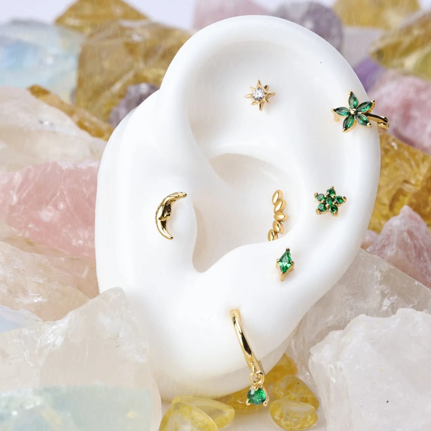 Titanium Xyla Rhombus Gemstone Stud - Green Emerald