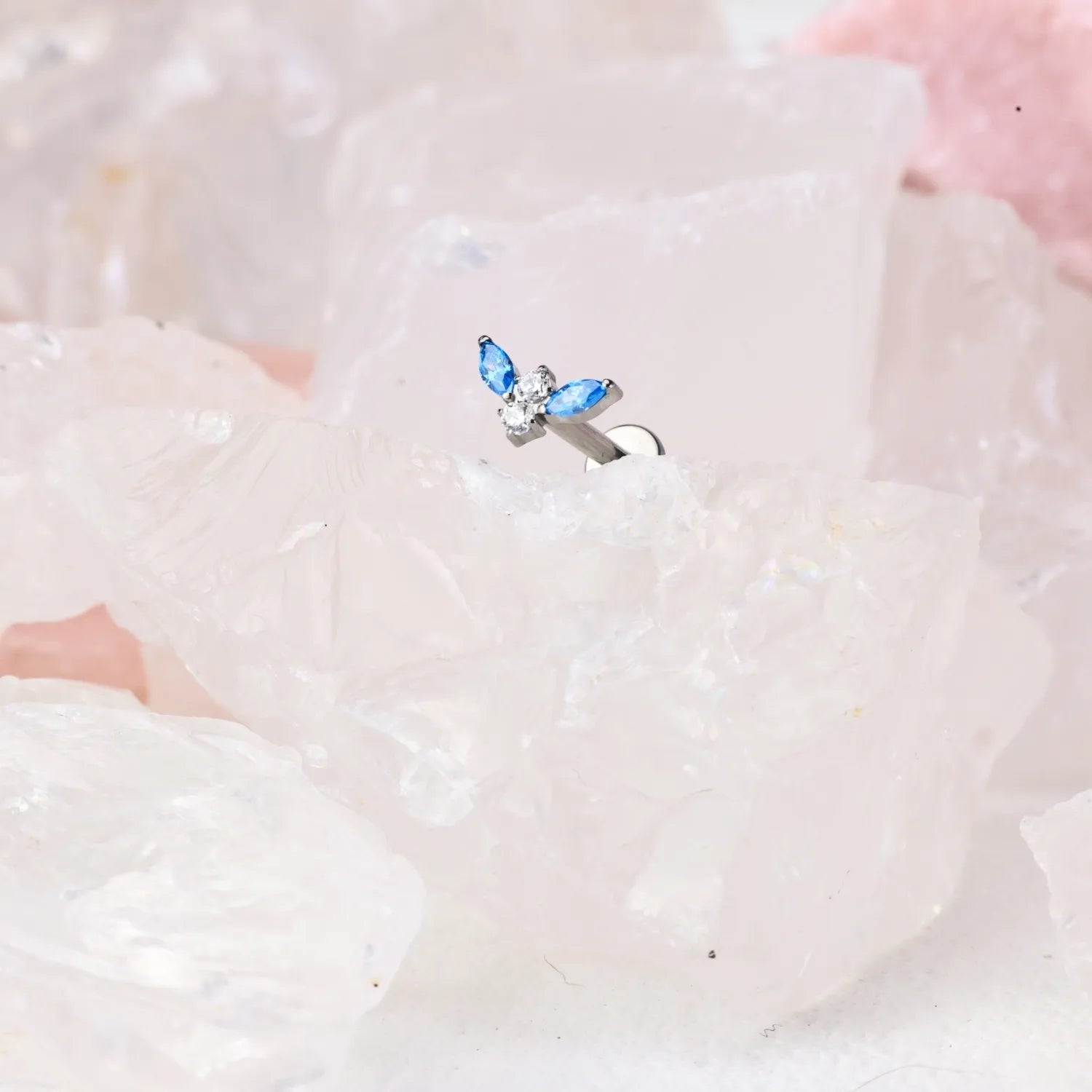 Titanium Small Aquamarine Kiara Moth Flat Back Stud