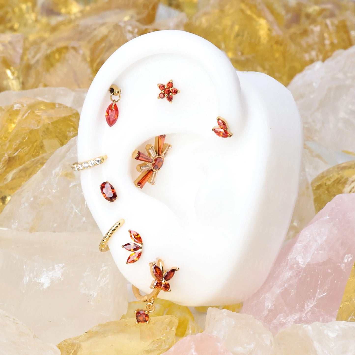 Nefeli Red Garnet Butterfly Huggie Earrings