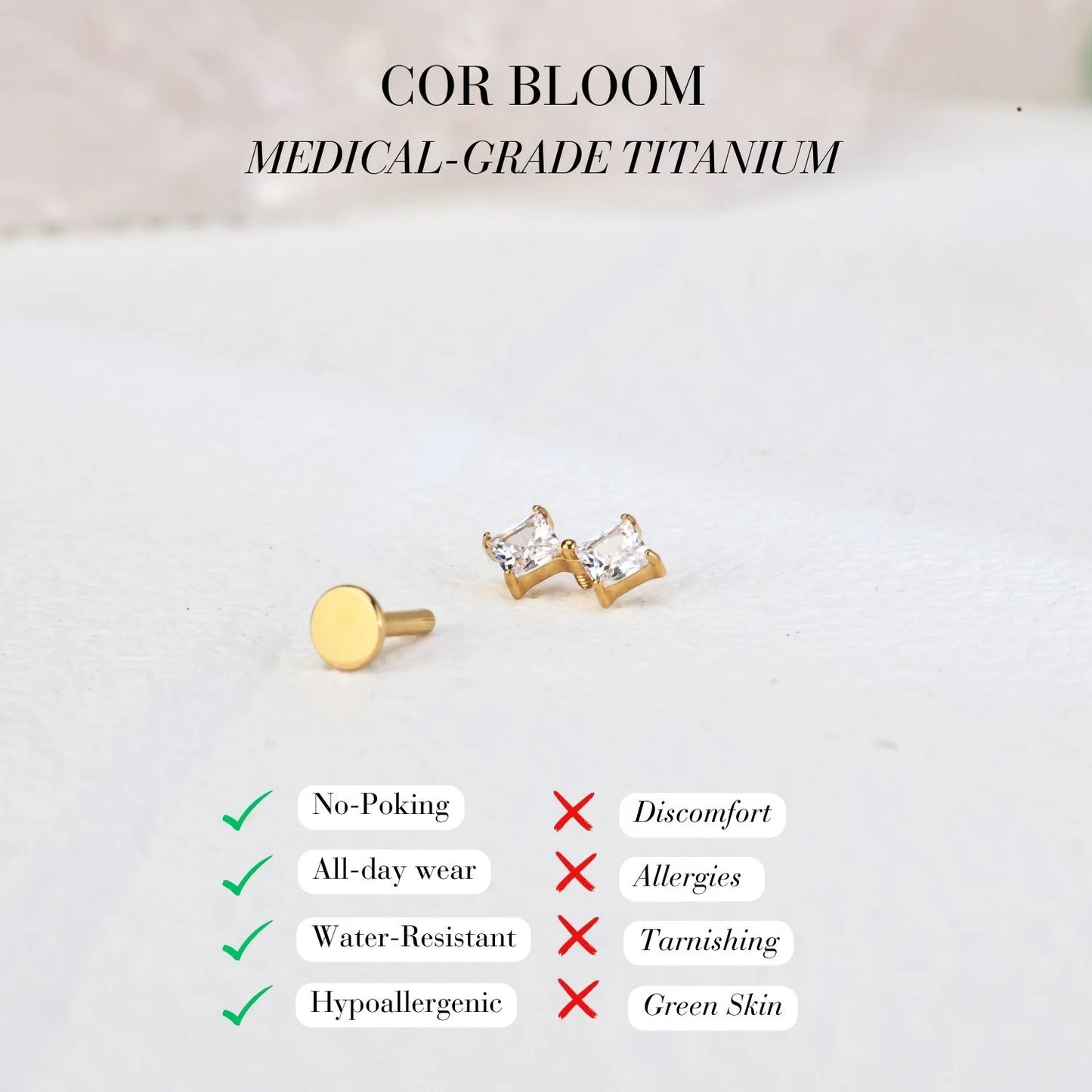 Titanium Duo Square Diamond Flat Back Stud