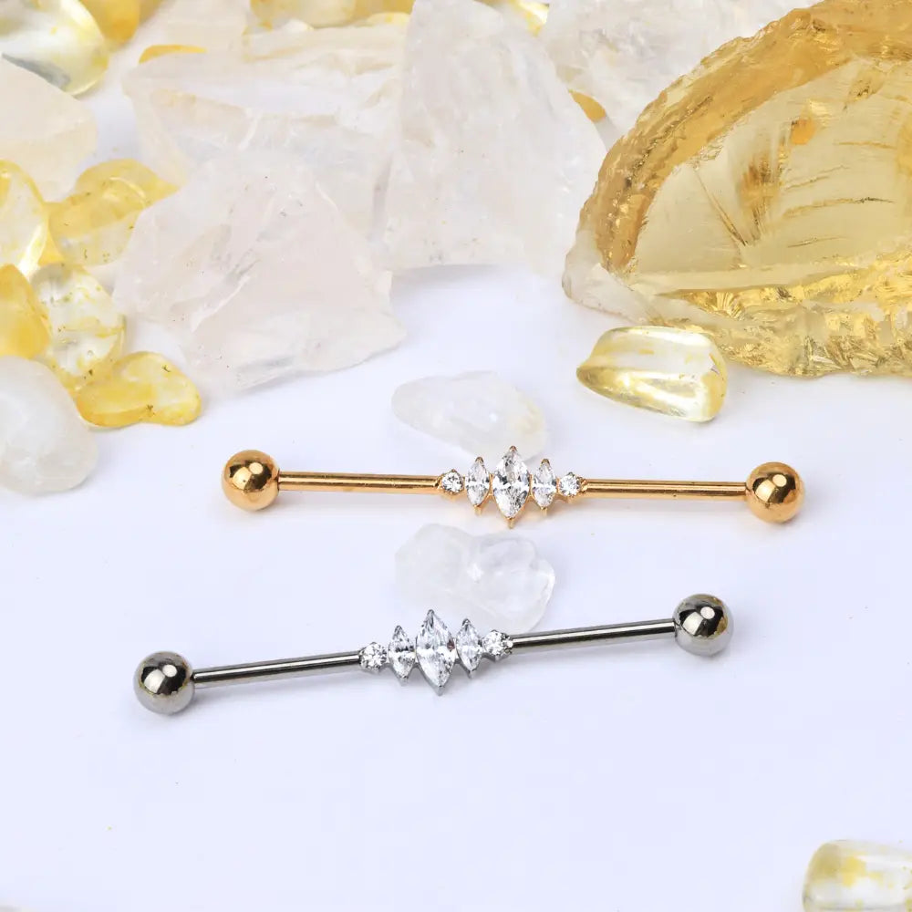 Titanium Diamond Marquise Crown Industrial Barbell (14G | 38mm)