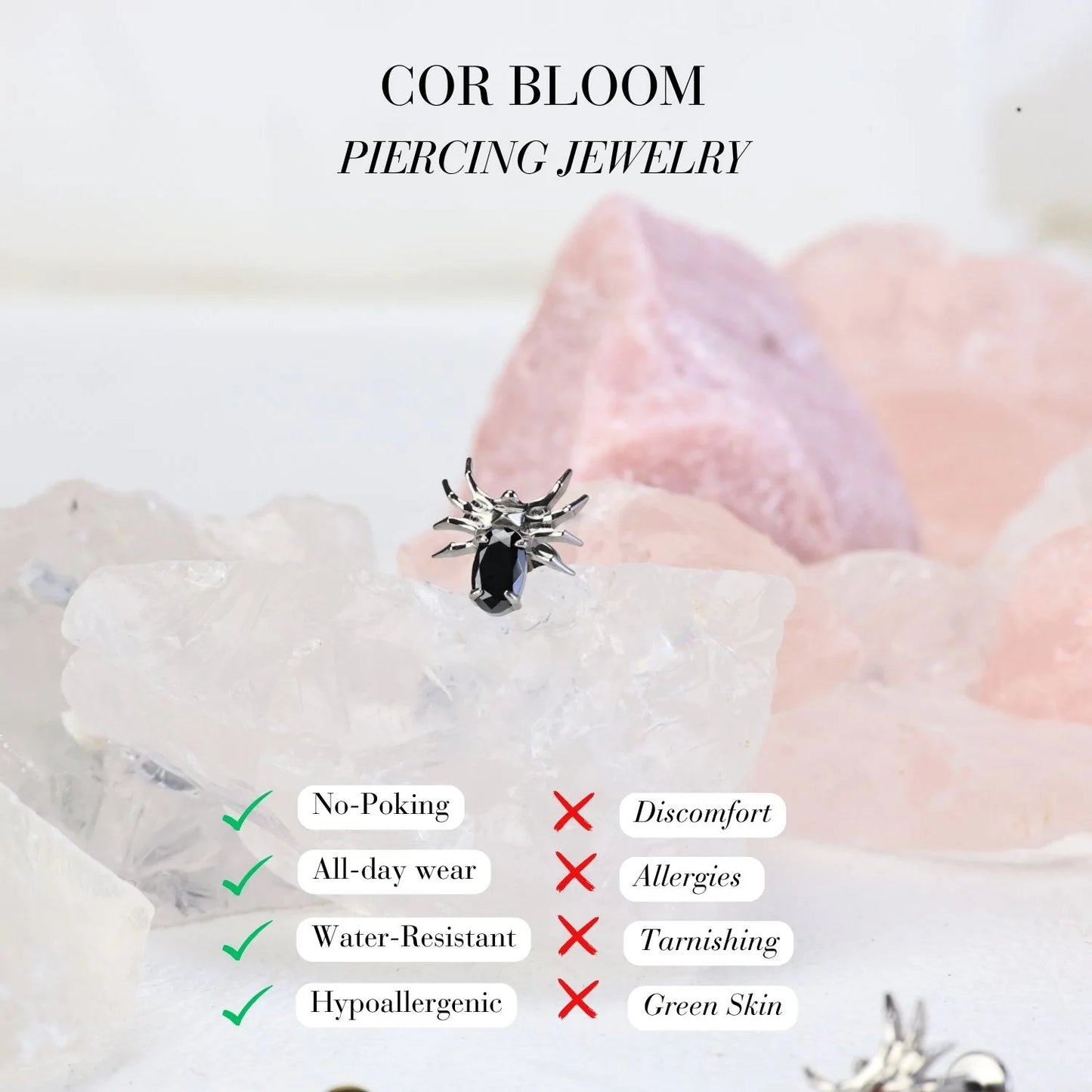 Titanium Black Gemstone Spider Flat Back Stud