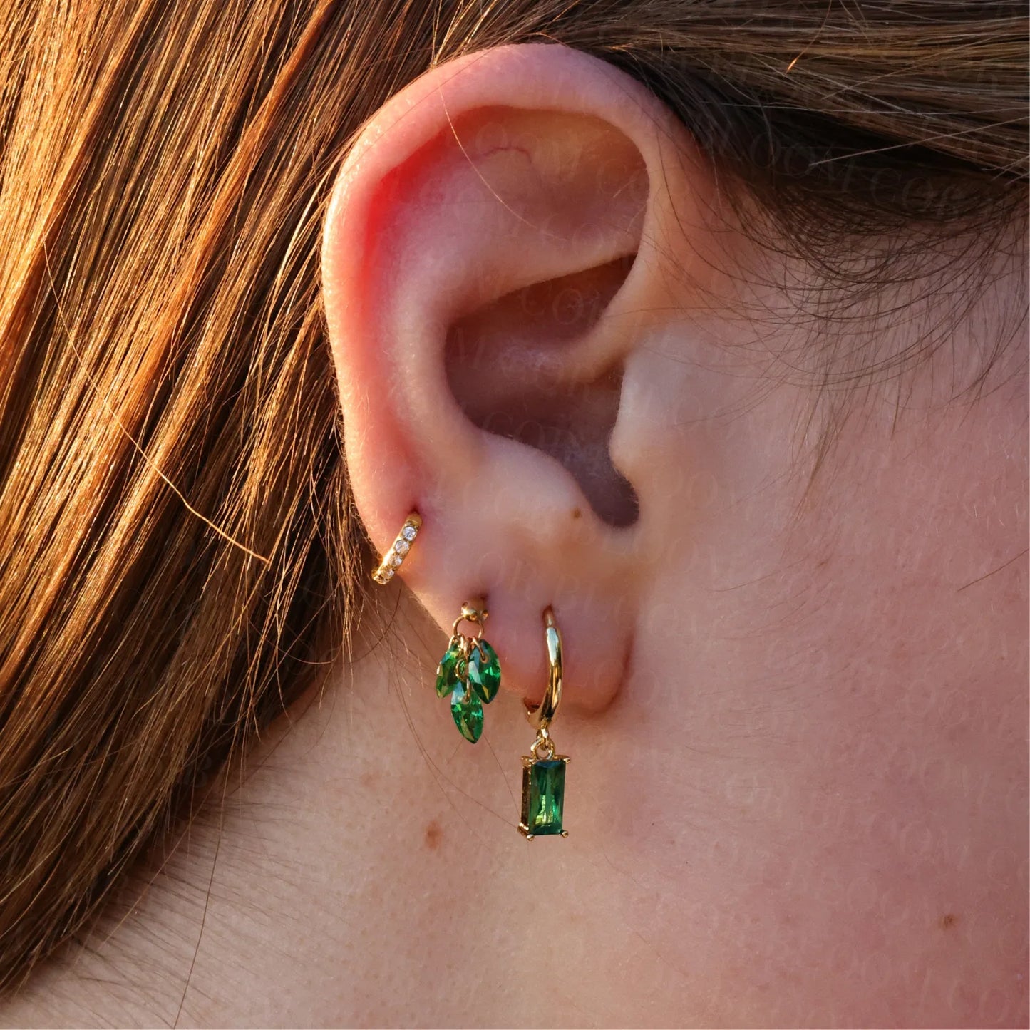 Green Emerald - Titanium Floating Plume Flat Back Earring | Vertical Helix Stud