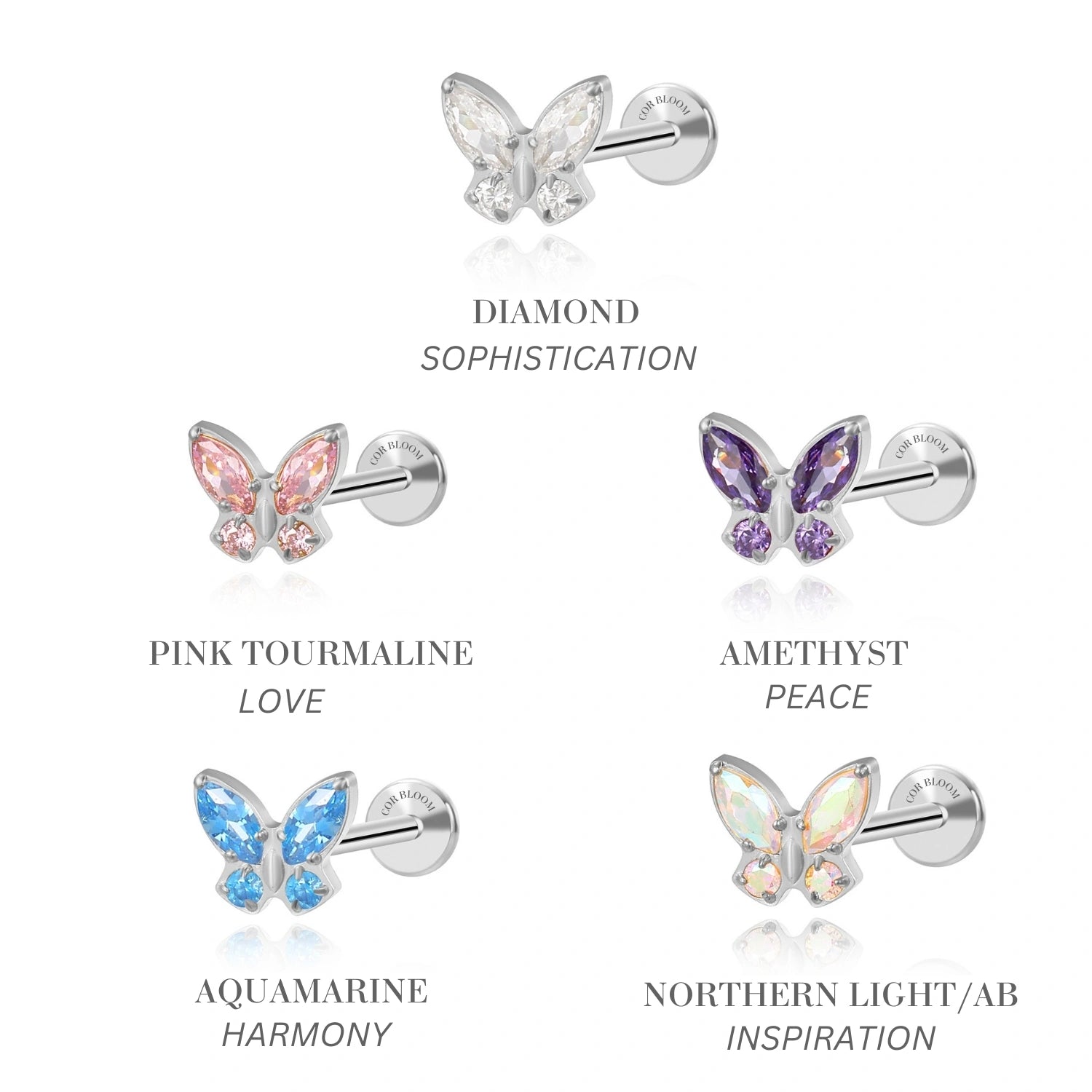 Titanium Diamond Butterfly Flat Back Piercing Stud