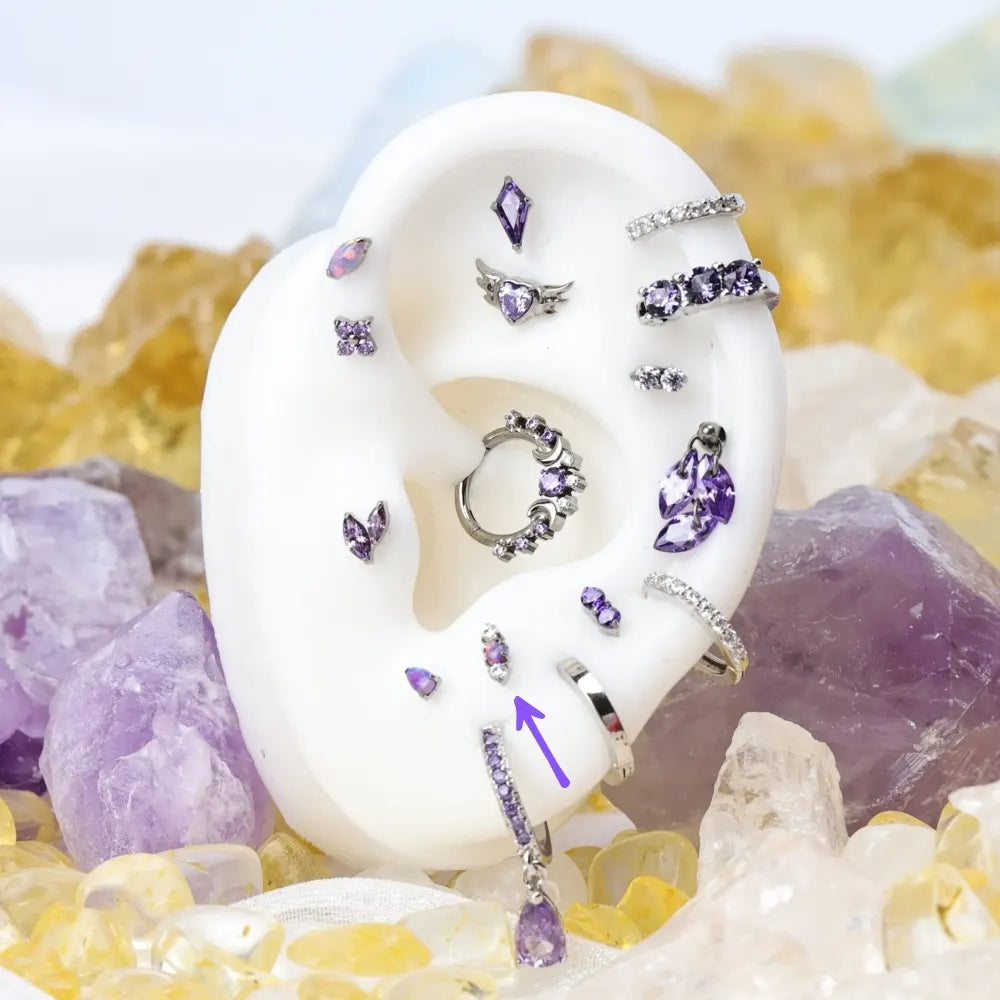 Titanium Mini Lyra Flat Back Stud - Violet Opal & Diamond
