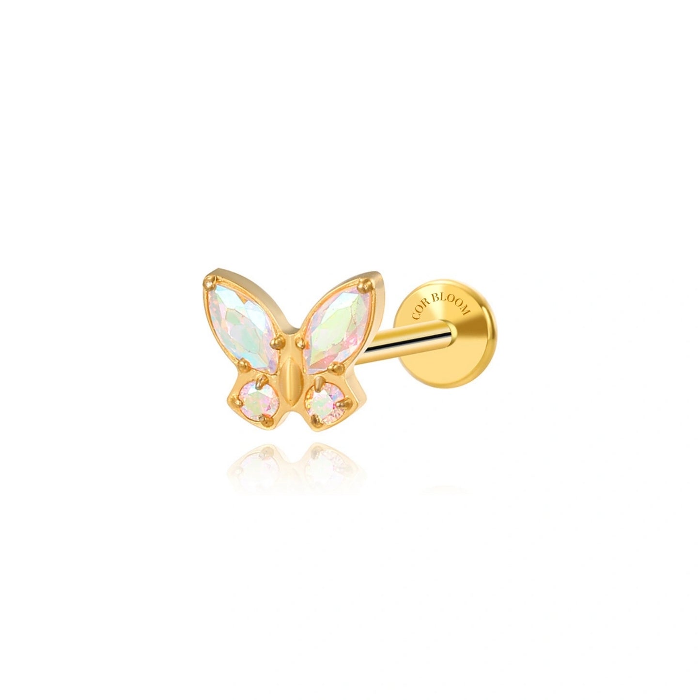 Titanium AB Butterfly Flat Back Piercing Stud