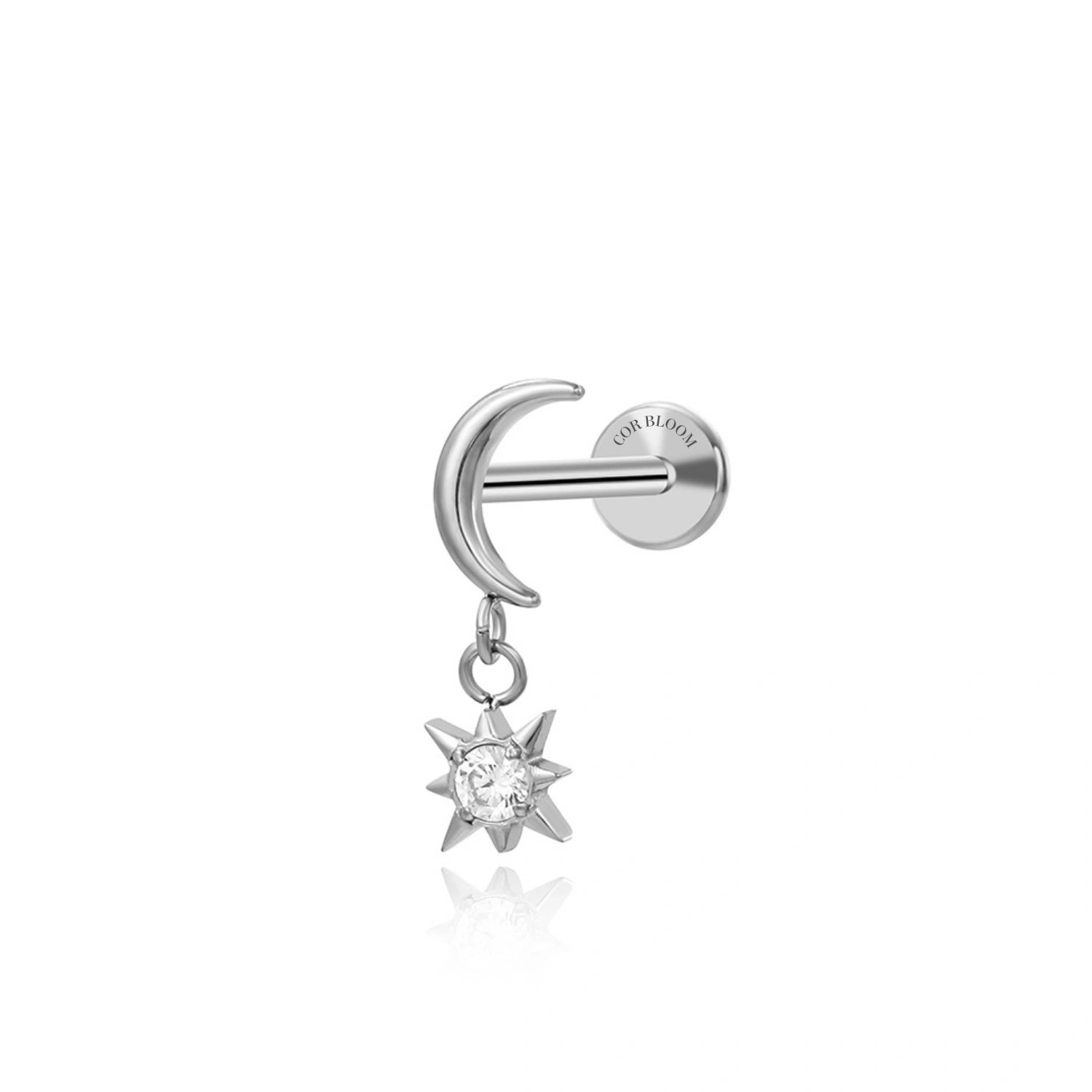Titanium Everly Crescent Moon & Sun Dangling Piercing Stud