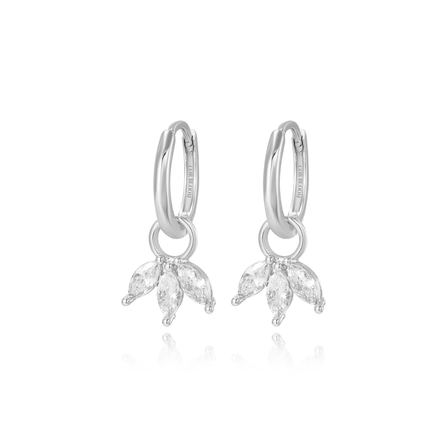 Yvette White Crystal Trio Marquise Hoop Earrings