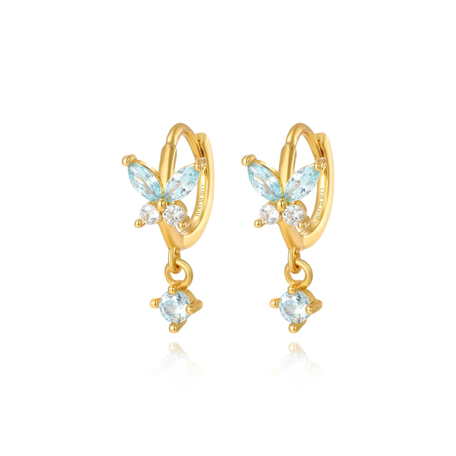 Nefeli Light Aquamatine Butterfly Hoop Earrings