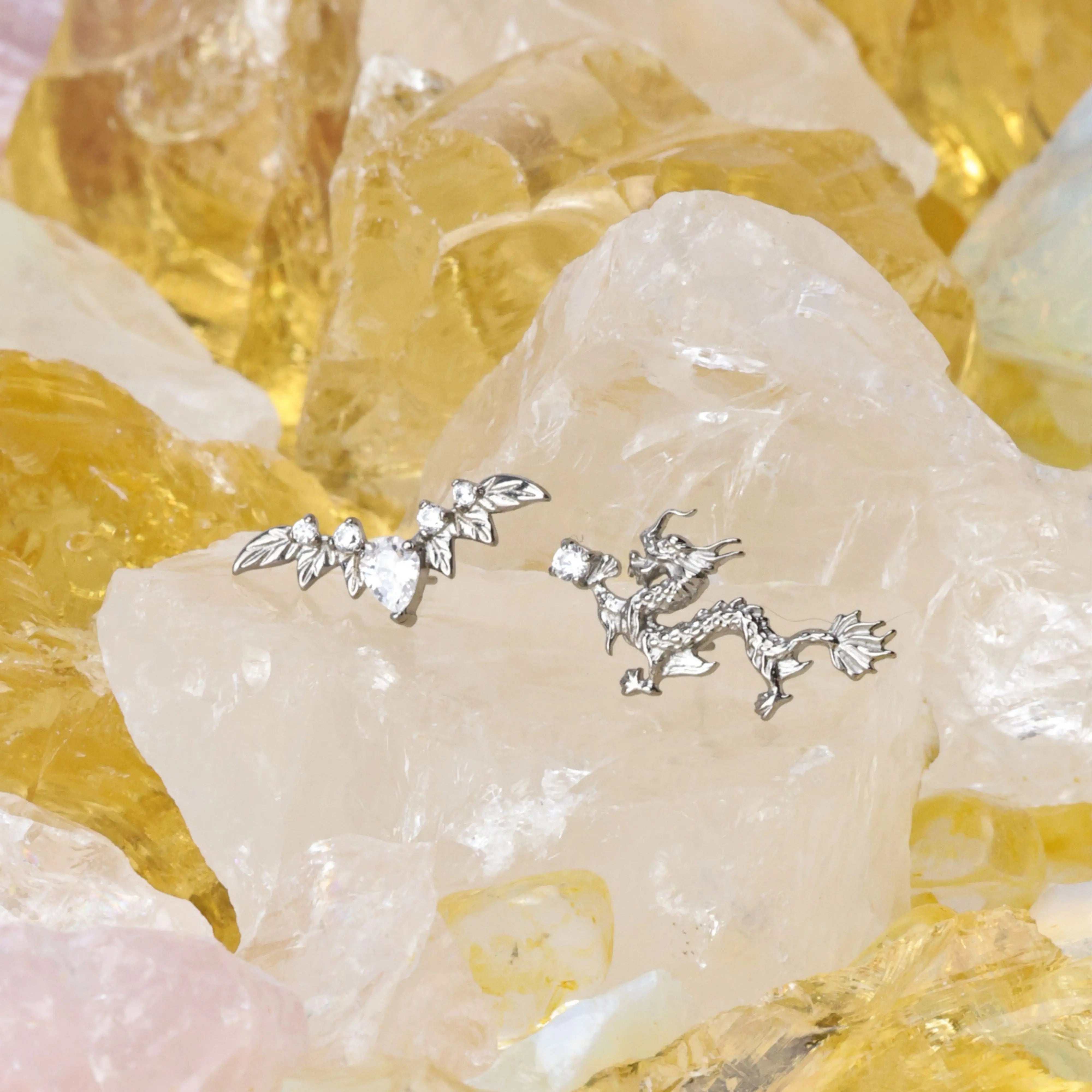 Titanium Statement Diamond Dragon Flat Back Stud