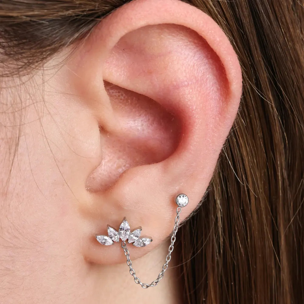 Titanium Aphrodite Diamond Crown Double Piercing Flat-Back Studs