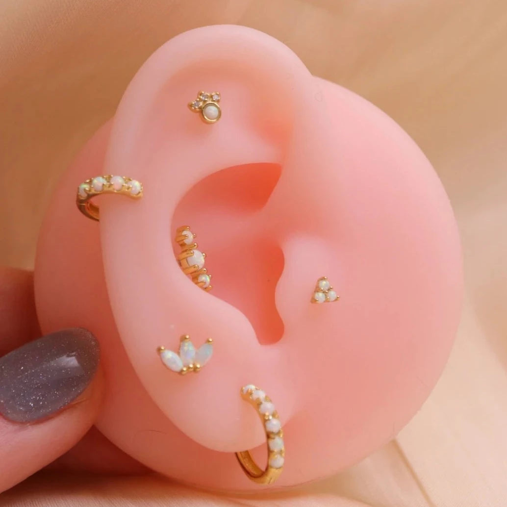 Curved Triple White Opal Prong Piercing Stud